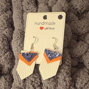 Handmade Small Dangle Navy, Orange, & White Earrings.